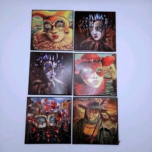 Domosa Venetian Carnival Coaster Set Ceramic Multicolor Mask Jester Venice Art